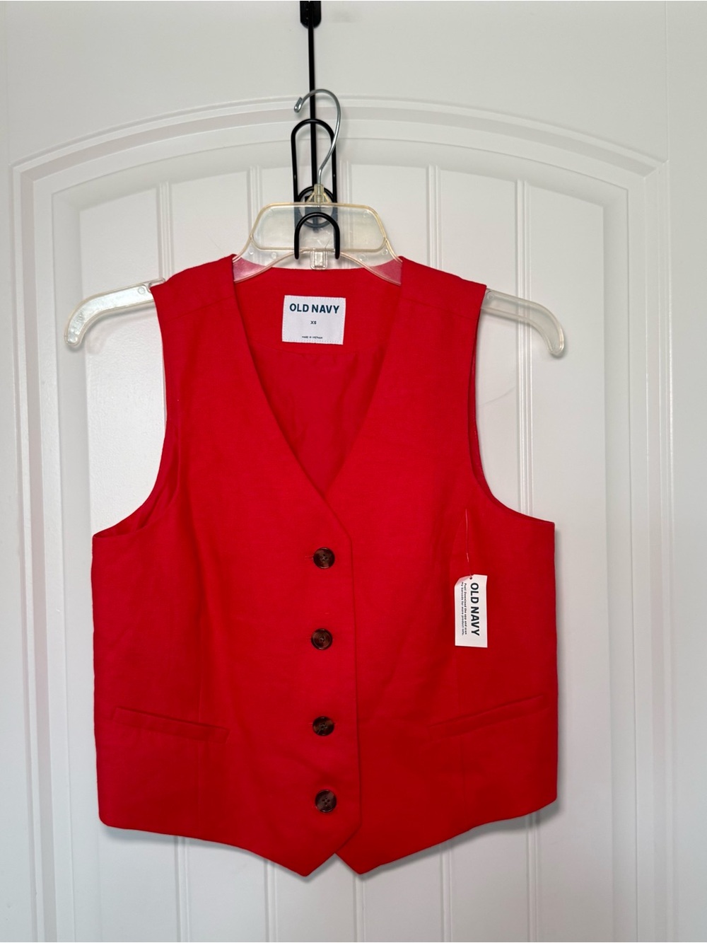 Old navy Red XS Linen Blend Button Front Vest Lined Grandpacore Minimalist